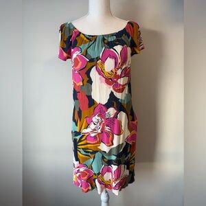 Tribal Femme Bold Floral Dress Off Shoulder Ruffled Sleeves Pockets Lined M